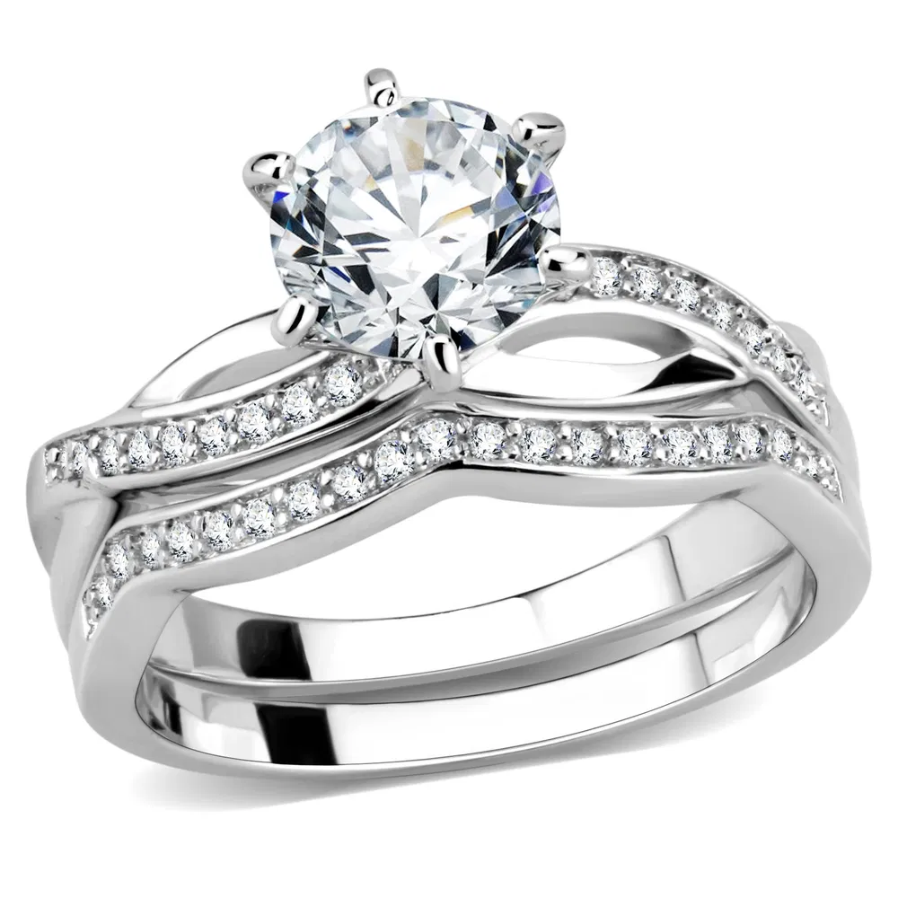 3W1514 - Rhodium Brass Ring with AAA Grade CZ in Clear - Grocery