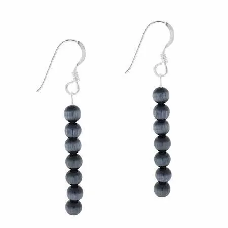 Sterling Silver Black Cats Eye 6 Bead Dangle Earrings - Grocery