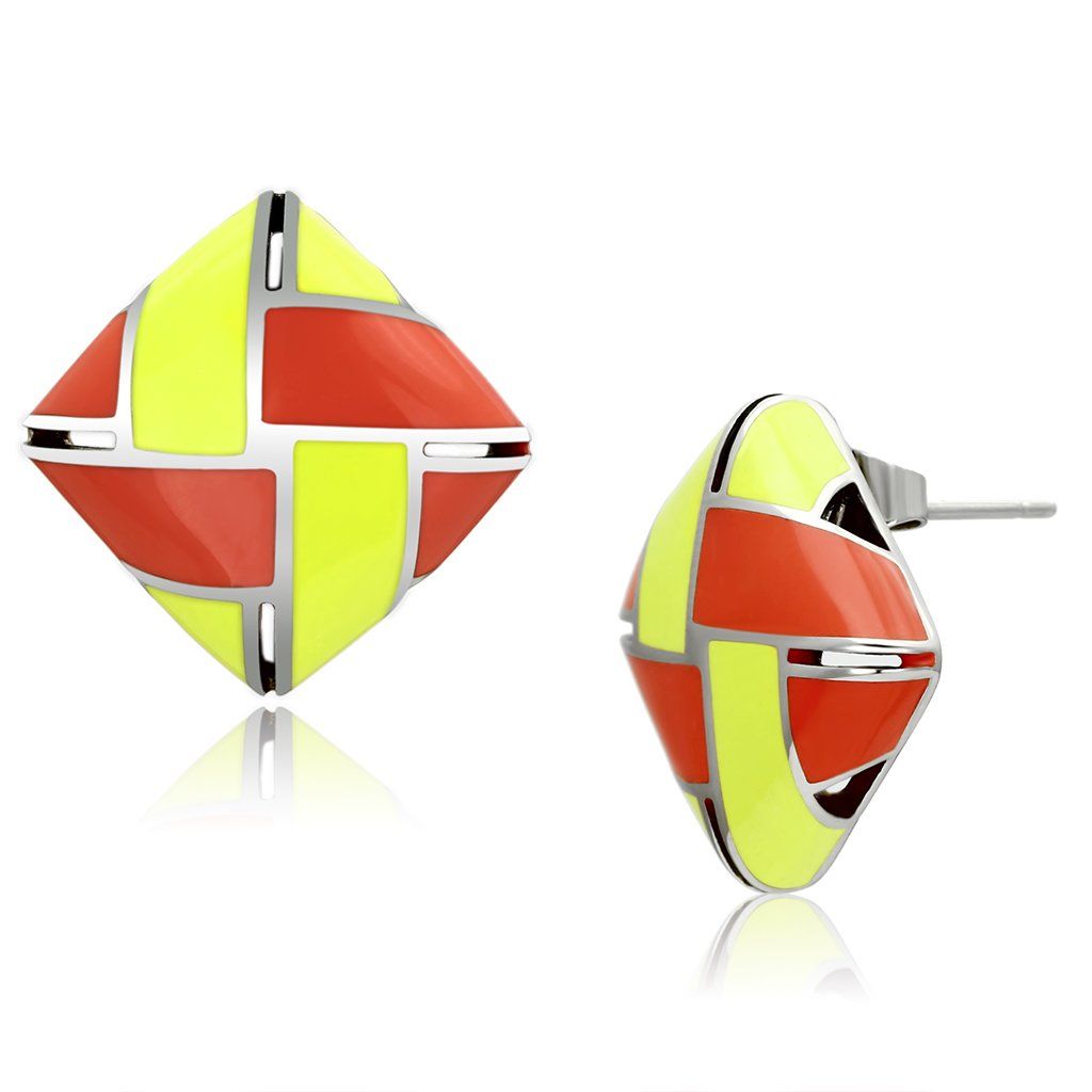 TK897 - High polished (no plating) Stainless Steel Earrings with Epoxy in Multi Color - Grocery