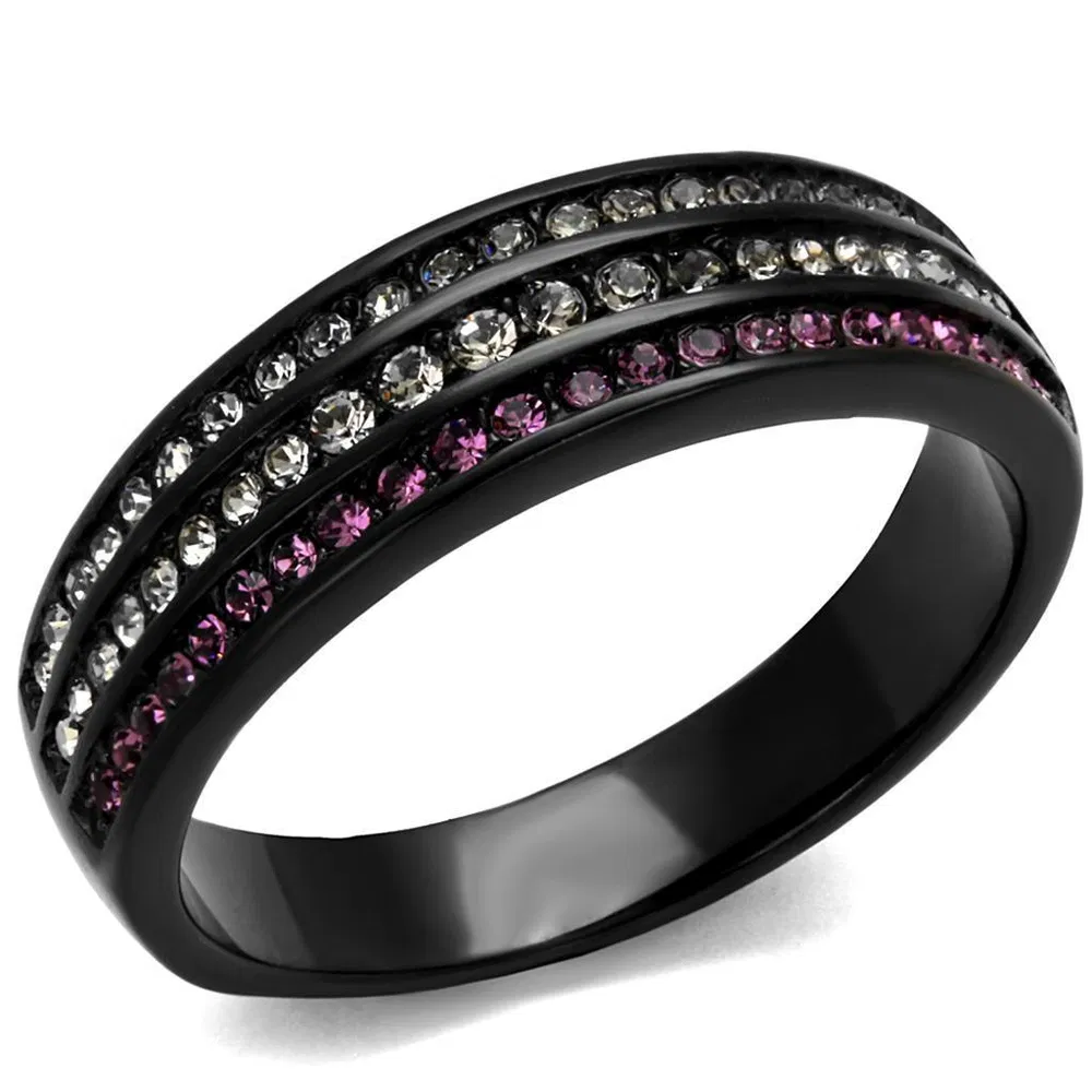 TK2366 - IP Black(Ion Plating) Stainless Steel Ring with Top Grade Crystal in Amethyst - Grocery