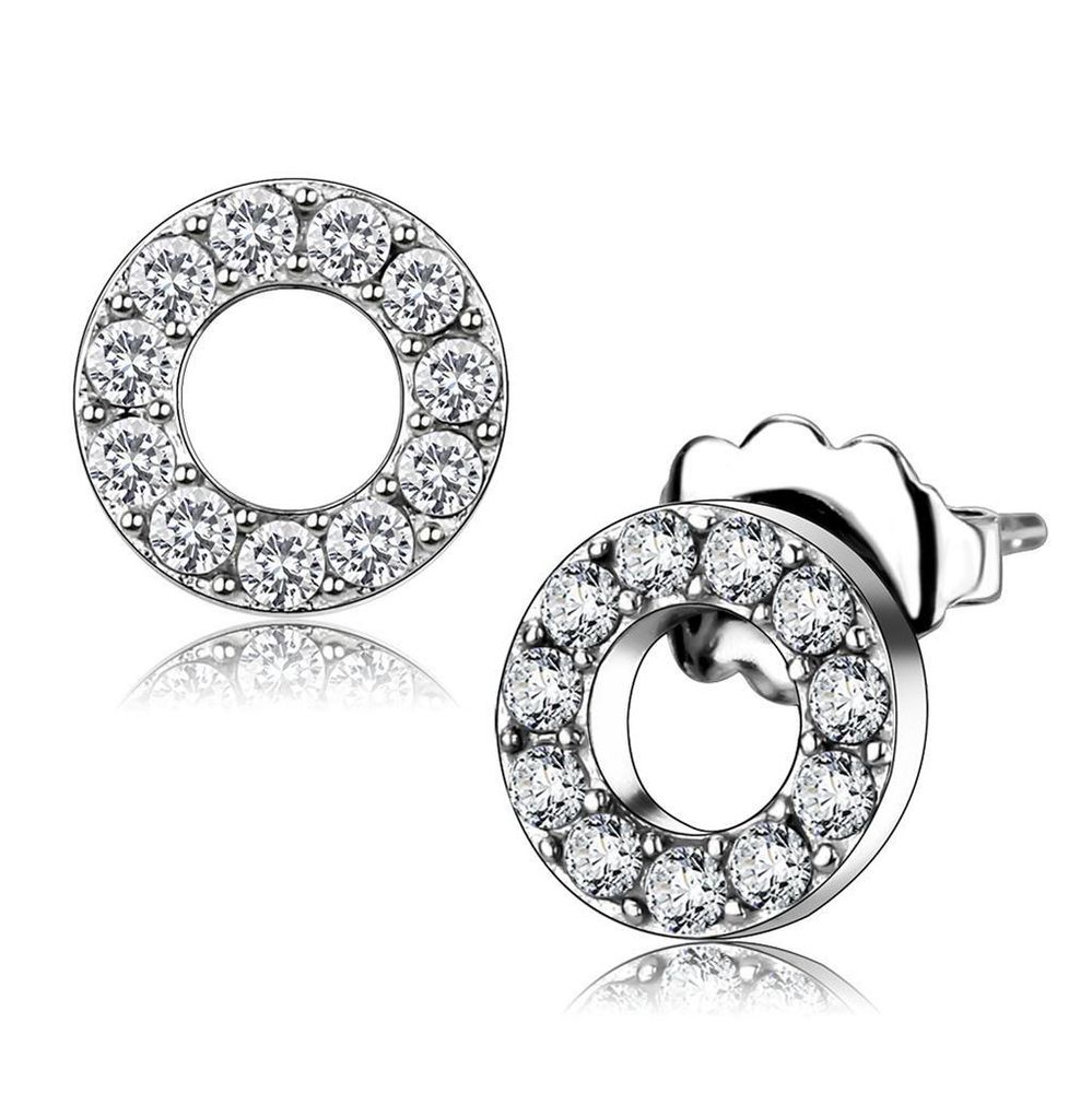 TK3679 - High polished (no plating) Stainless Steel Earrings with AAA Grade CZ in Clear - Grocery