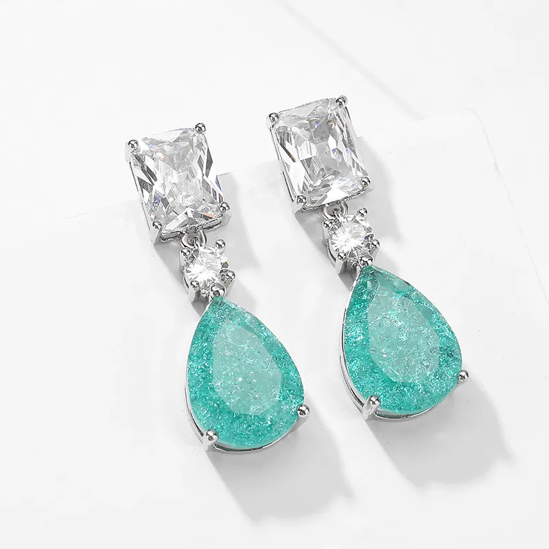 Simulation Paraiba Water Drop Earrings Burst Color Treasure Green Earrings - Grocery