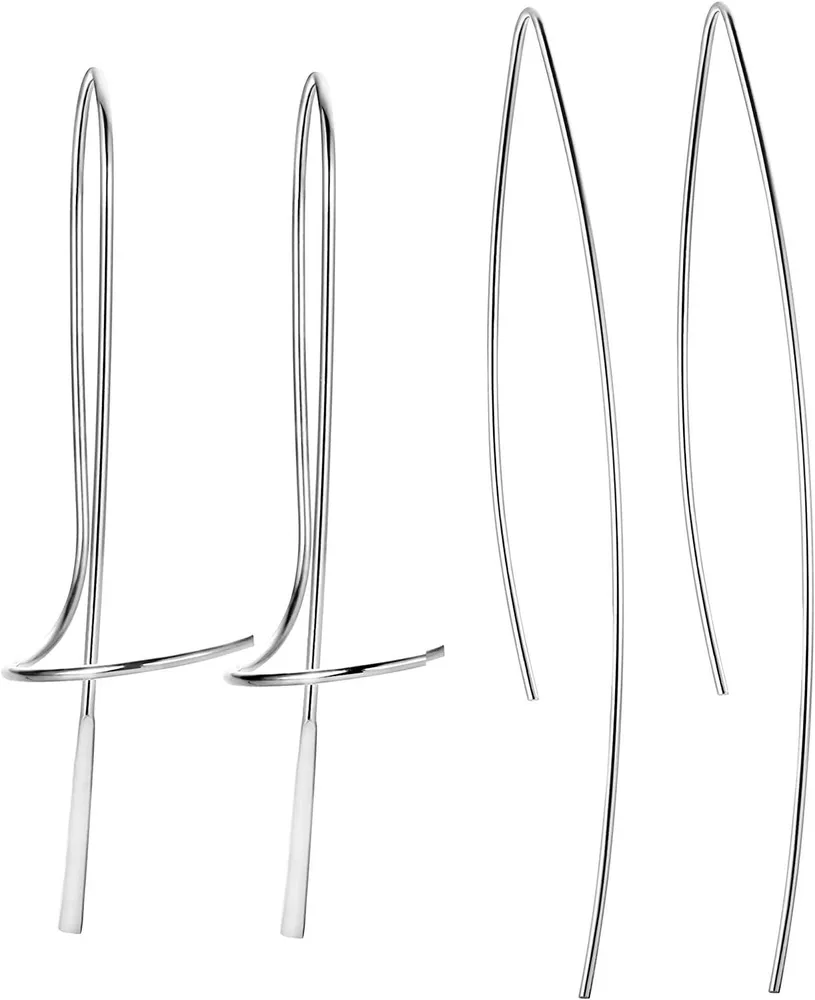 2 Pairs 925 Sterling Drop Earrings Hooks Ear Wire Open Curved Threader Dangle Earrings Set Lightweight - Grocery