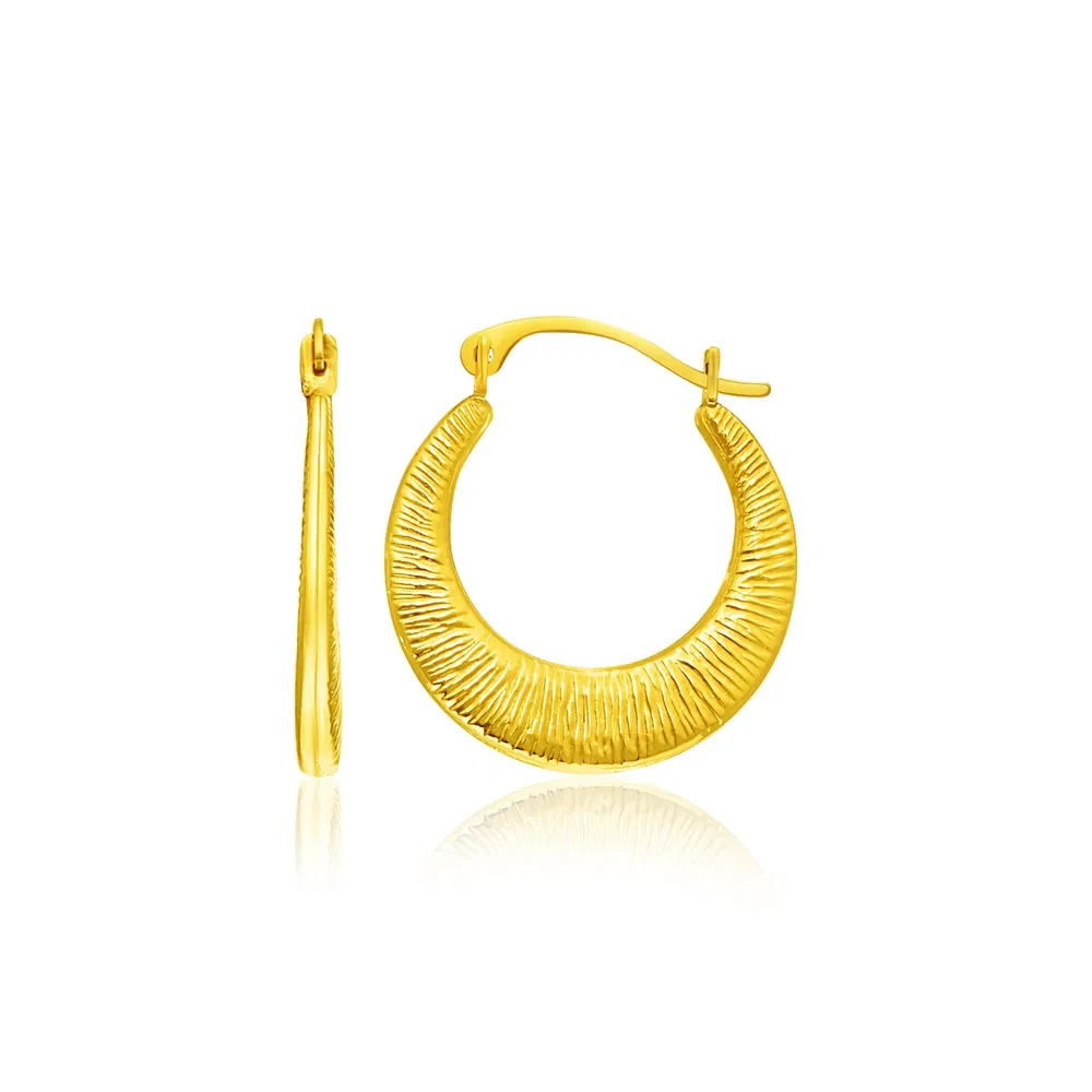 14k Yellow Gold Graduated Round Textured Hoop Earrings - Grocery
