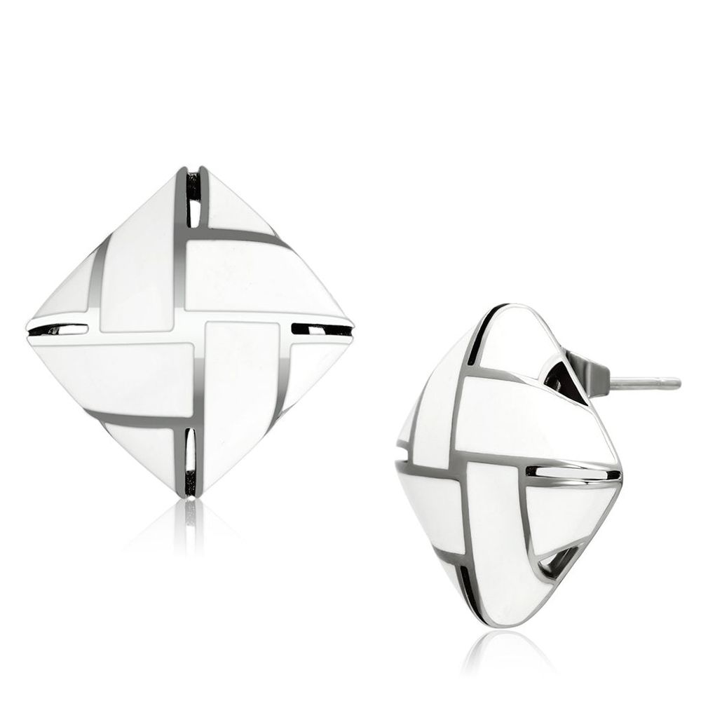 TK896 - High polished (no plating) Stainless Steel Earrings with Epoxy in White - Grocery