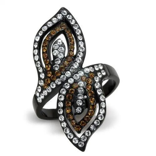 TK1864 - IP Black(Ion Plating) Stainless Steel Ring with Top Grade Crystal in Smoked Quartz - Grocery
