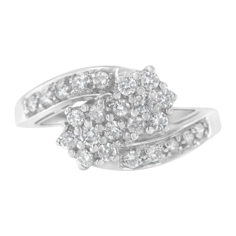14KT White Gold Diamond Cluster Ring Band (7/8 cttw, H-I Color, I1-I2 Clarity) - Grocery