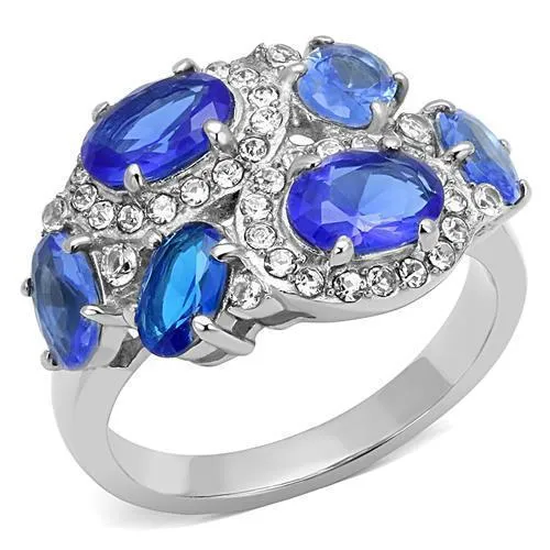 TK3030 - High polished (no plating) Stainless Steel Ring with Synthetic Synthetic Glass in Sapphire - Grocery