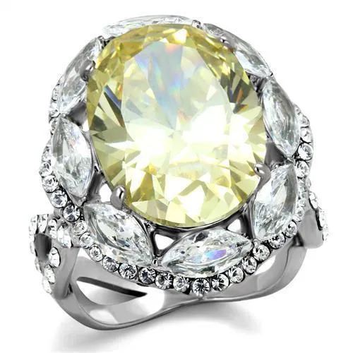 TK2162 - High polished (no plating) Stainless Steel Ring with AAA Grade CZ in Citrine Yellow - Grocery