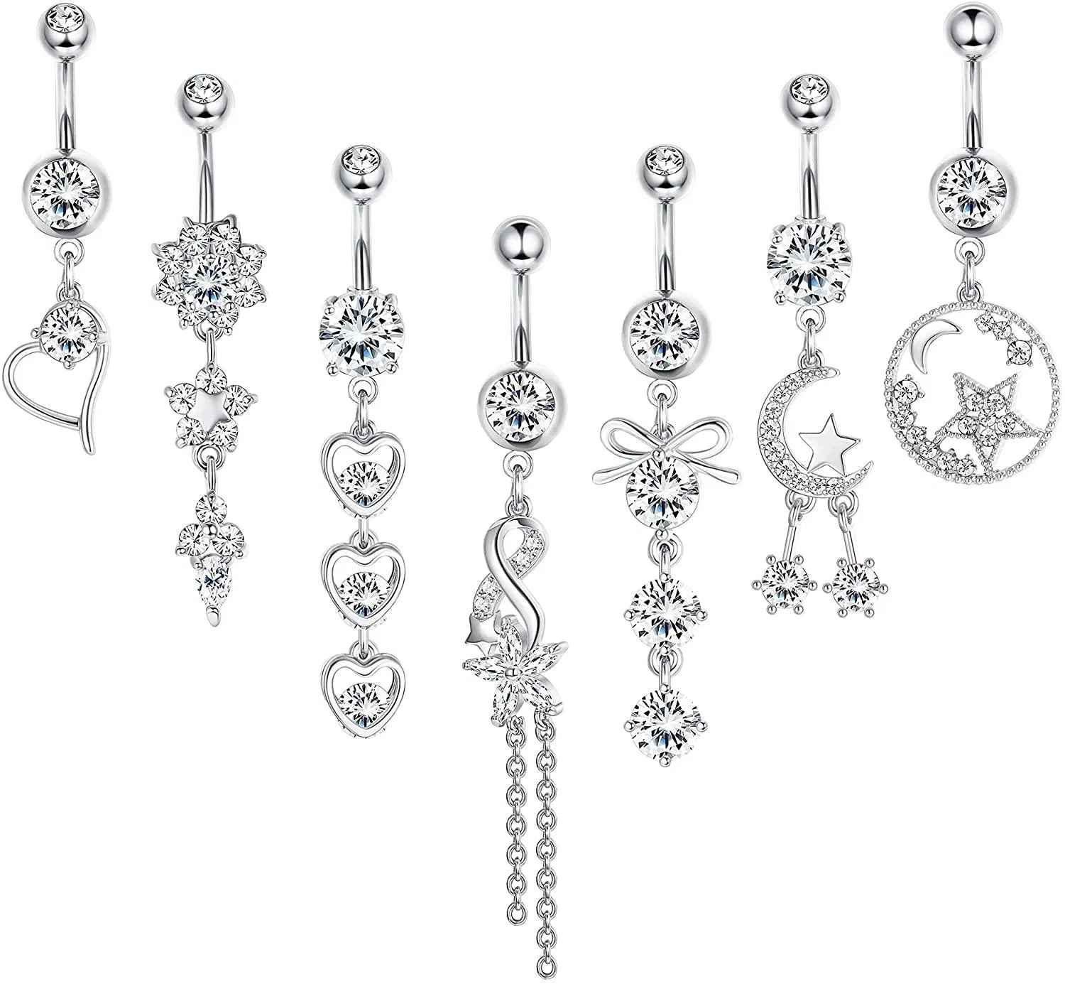 14g Belly Button Rings Dangle for Women Long Belly Rings Super Cute Navel Rings Surgical Steel Body Piercing Jewelry - Grocery