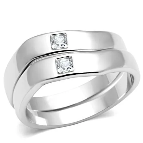 3W039 - Rhodium Brass Ring with AAA Grade CZ in Clear - Grocery