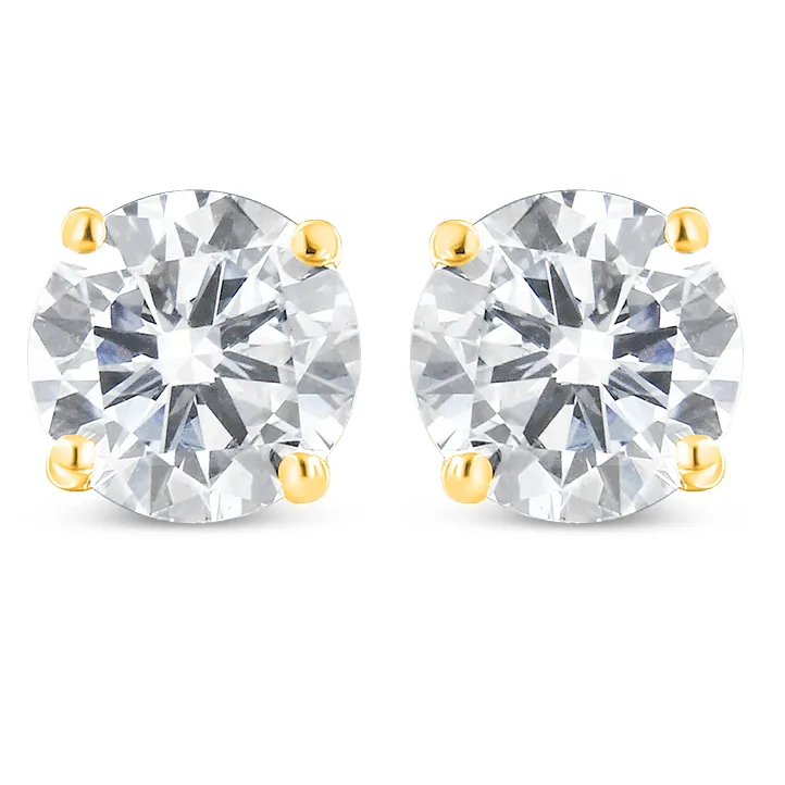 10K Yellow Gold over .925 Sterling Silver 1.00 Cttw Round Brilliant-Cut Diamond Classic 4-Prong Stud Earrings with Screw Backs (K-L Color, I2-I3 Clarity) - Grocery