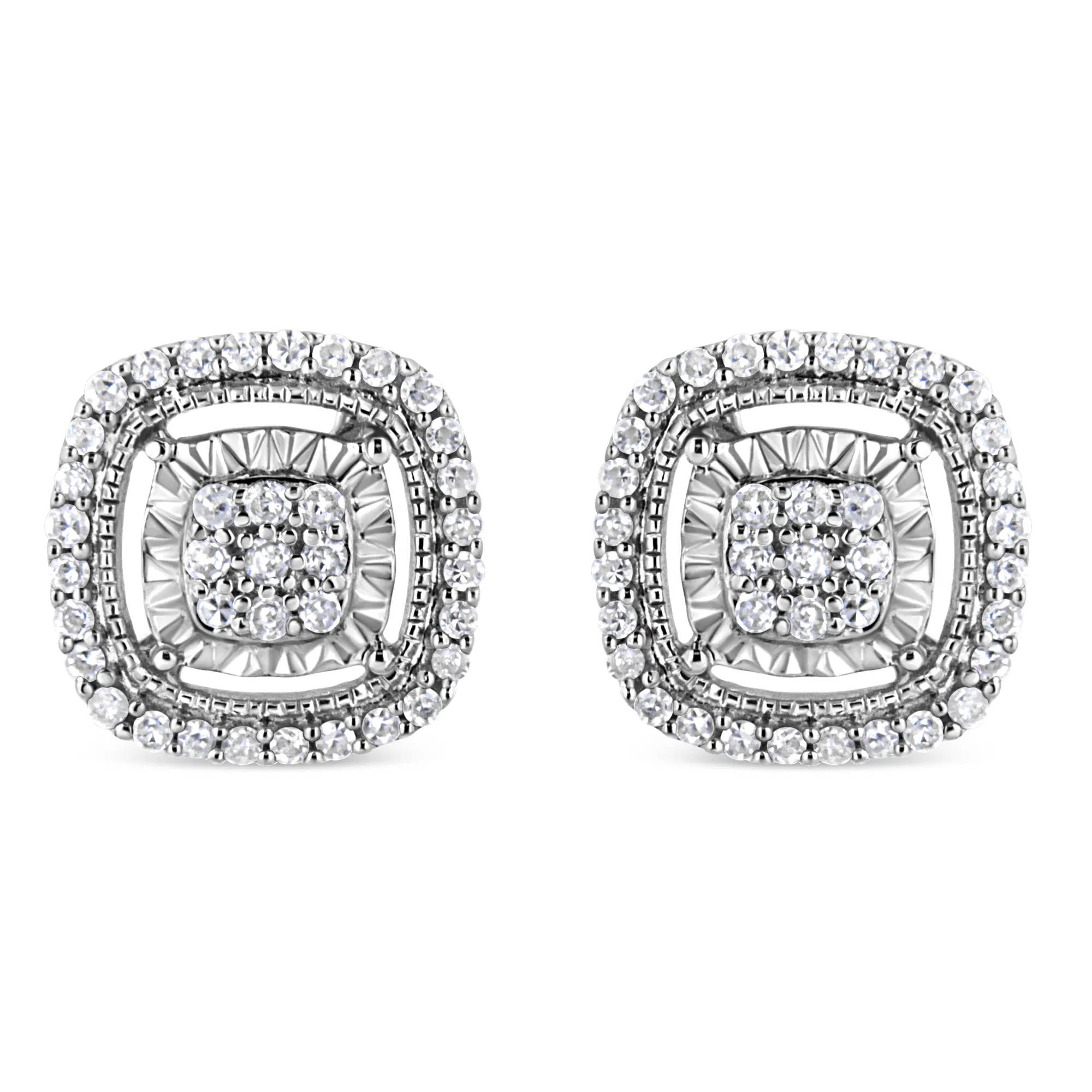 .925 Sterling Silver 1/4 Cttw Prong Set Round-Cut Diamond Cluster in Square Frame Stud Earring (I-J Color, I2-I3 Clarity) - Grocery