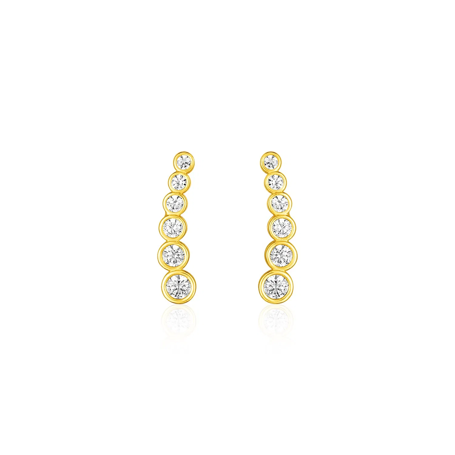 14k Yellow Gold Graduated Circles Climber Post Earrings with Cubic Zirconias - Grocery