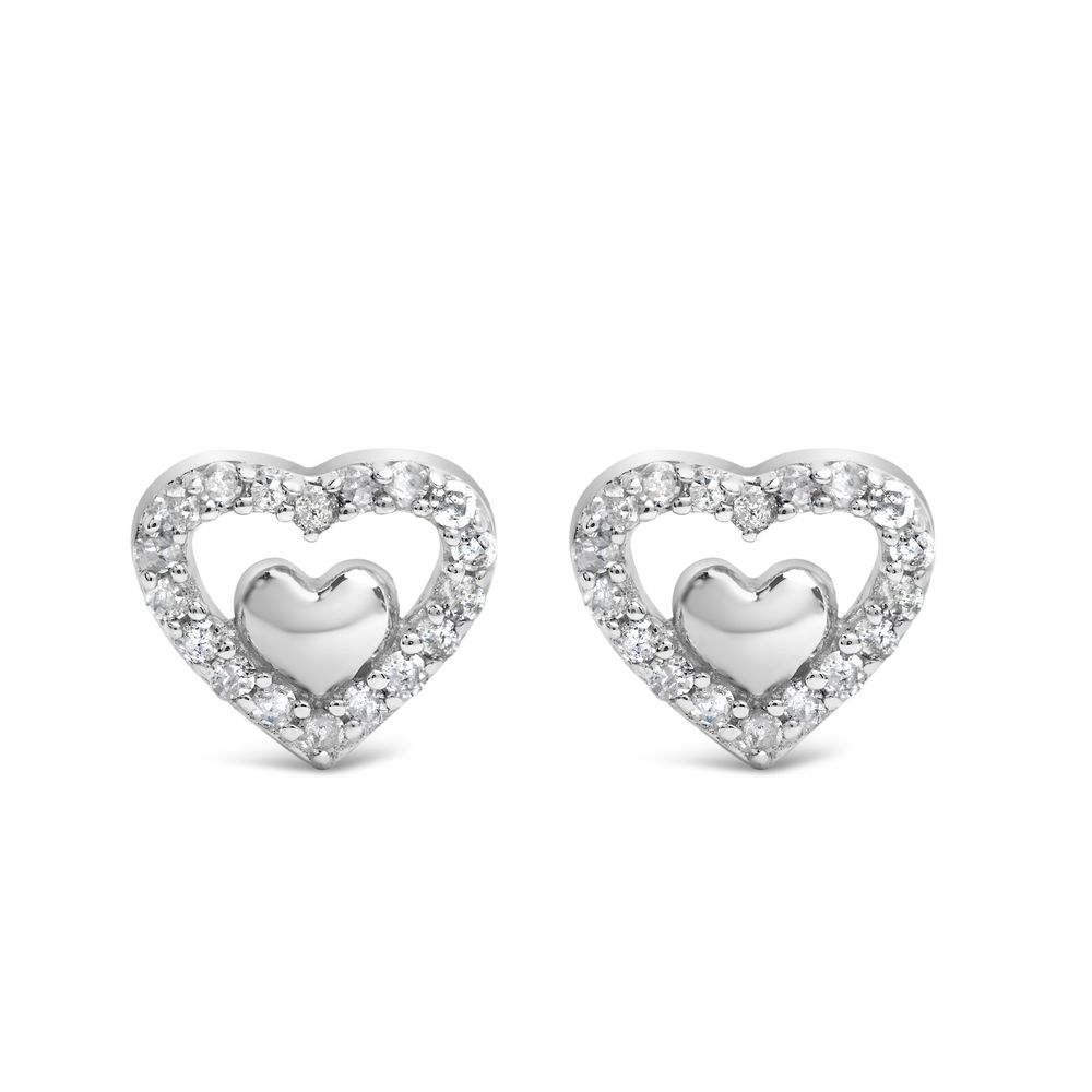 925 Sterling Silver 1/6 Cttw Diamond Open Double Heart Stud Earrings - Choice of Diamond Color - Grocery