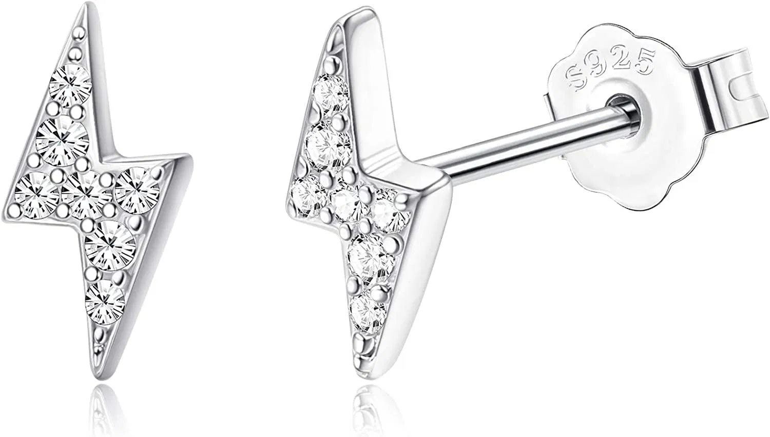 925 Sterling Silver Lightning Bolt Small Stud Earrings; set with Austria Crystals mini Thunder Earrings for Women for Anniversary Birthday - Grocery