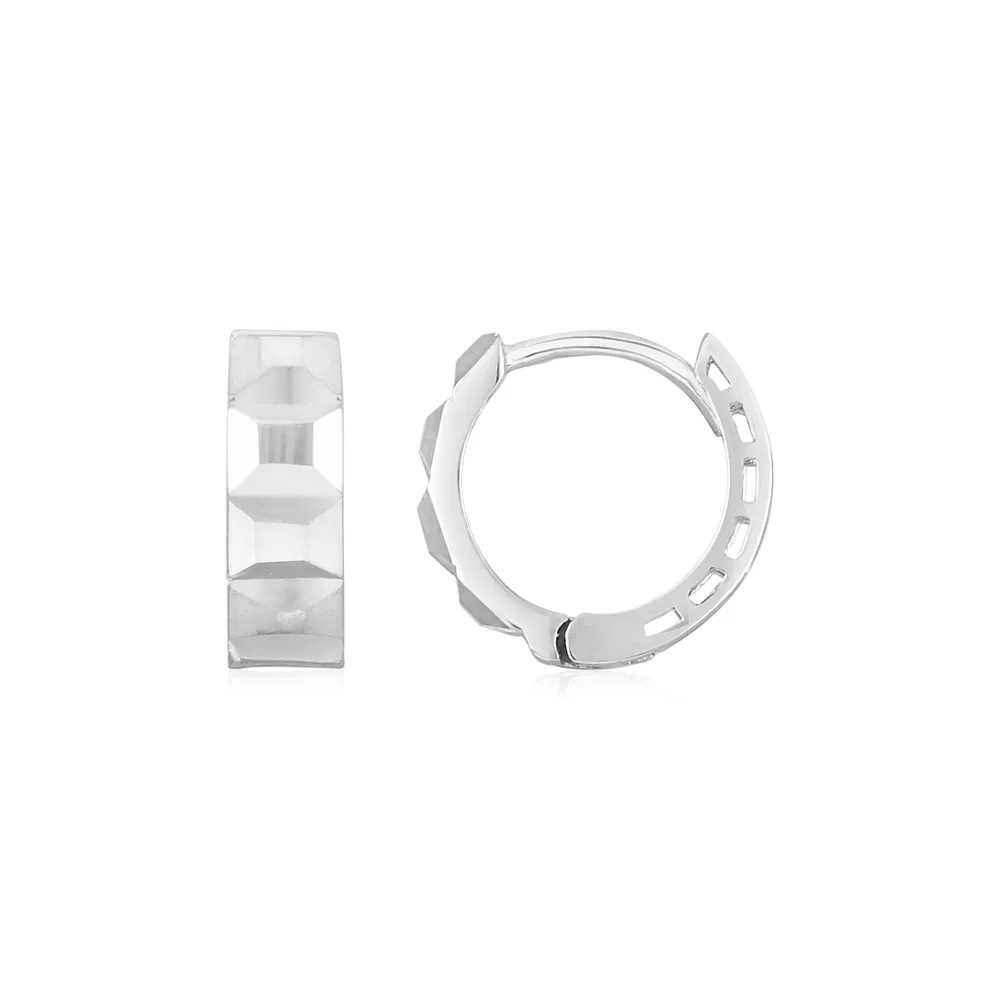14K White Gold Square Motif Faceted Huggie Earrings - Grocery
