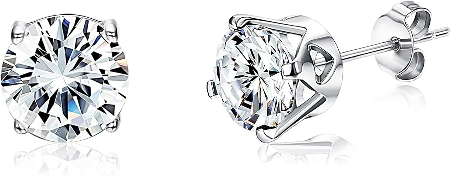 925 Sterling Austria Zirconia Stud Earrings for Women White Studs Love Design Bottom Heart S925 CZ Earrings for Gift(5; 6.5; 8mm) - Grocery