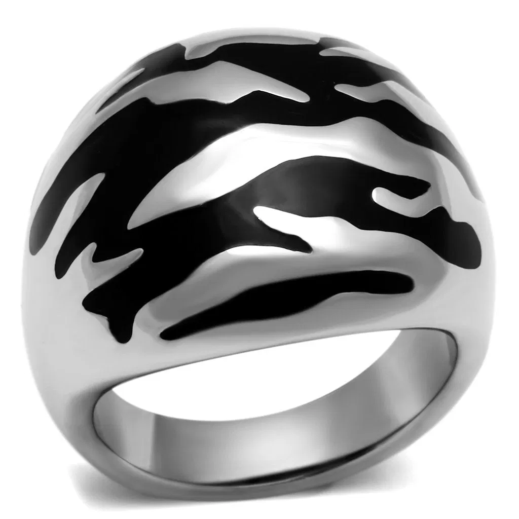 TK672 - High polished (no plating) Stainless Steel Ring with Epoxy in Jet - Grocery