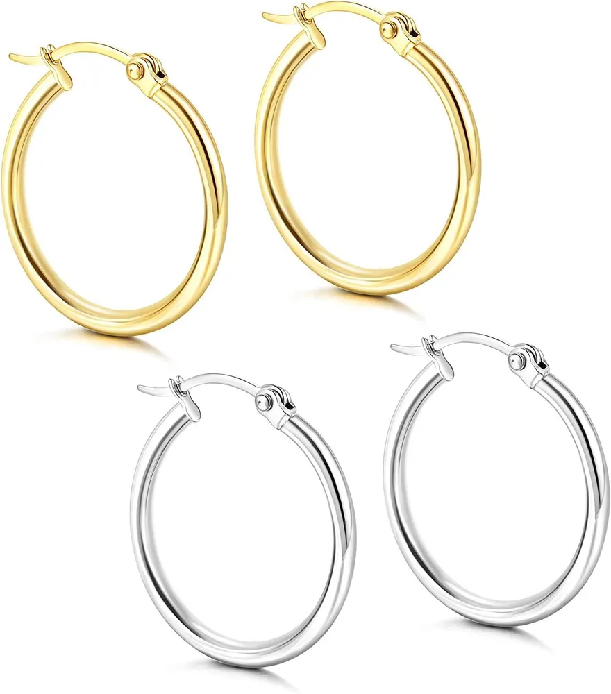 2 Pairs Stainless Hoop Earrings Set Cute Huggie Earrings for Women; Two Color in One Set; 60MM - Grocery