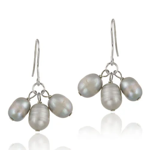 Sterling Silver Gray Freshwater Cultured Pearl Cluster Dangle Earrings - Grocery