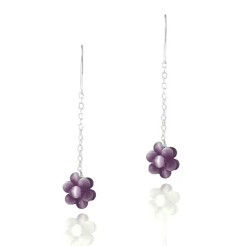 Sterling Silver Purple Cats Eye Cluster Dangle Earrings - Grocery