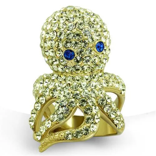 TK1640 - IP Gold(Ion Plating) Stainless Steel Ring with Top Grade Crystal in Multi Color - Grocery