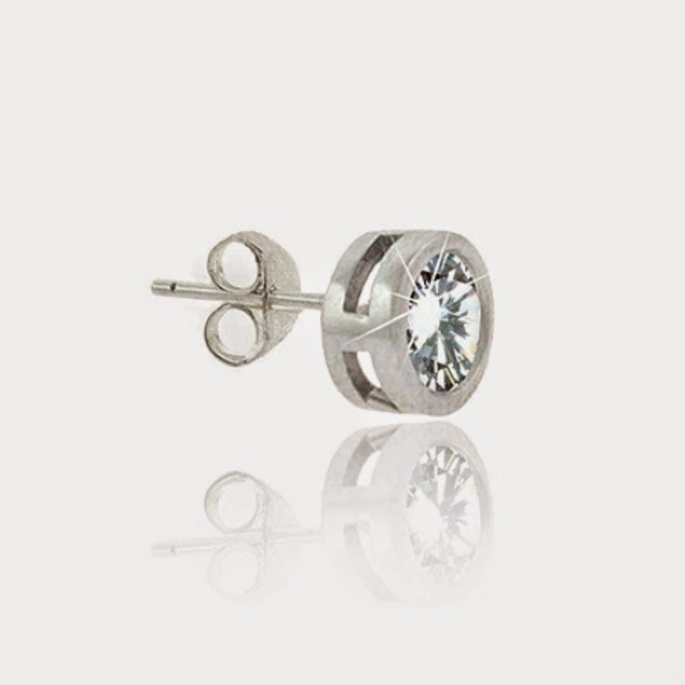 Sterling Silver CZ Bezel-set 8mm Mens Stud Earring - Grocery