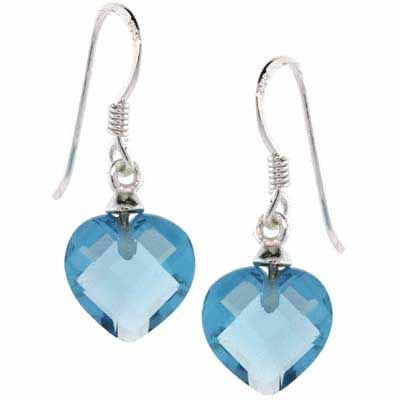 Sterling Silver Aquamarine CZ Heart Dangle Earrings - Grocery
