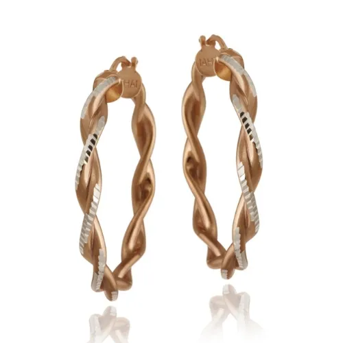 18K Rose Gold over Sterling Silver Two-Tone 30mm Twist Hoop Earrings - Grocery
