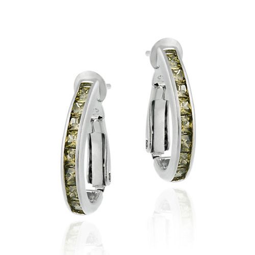 Sterling Silver Olive Green CZ Half Hoop Earrings - Grocery