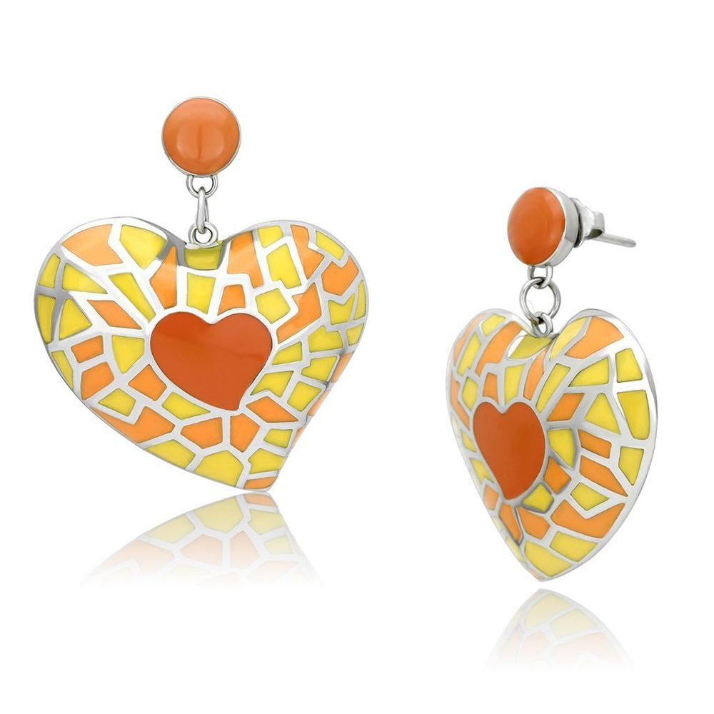 TK911 - High polished (no plating) Stainless Steel Earrings with Epoxy in Multi Color - Grocery