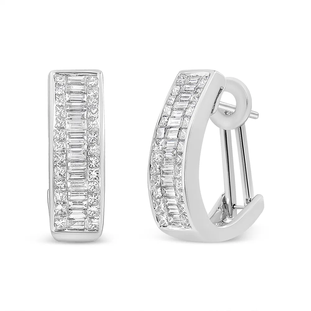 14k White Gold 1 7/8 Cttw Invisible and Channel Set Diamond Omega Huggy Hoop Earrings (G-H Color, SI1-SI2 Clarity) - Grocery