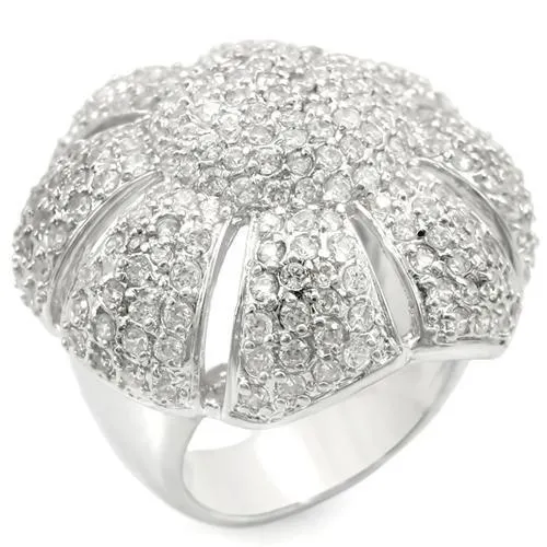 0W349 - Rhodium Brass Ring with AAA Grade CZ in Clear - Grocery