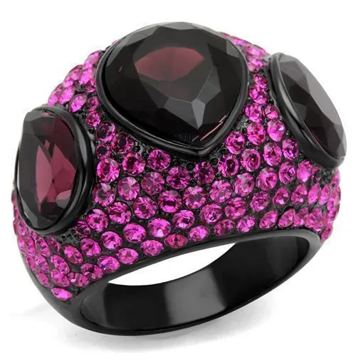 TK2276 - IP Black(Ion Plating) Stainless Steel Ring with Synthetic Synthetic Glass in Amethyst - Grocery