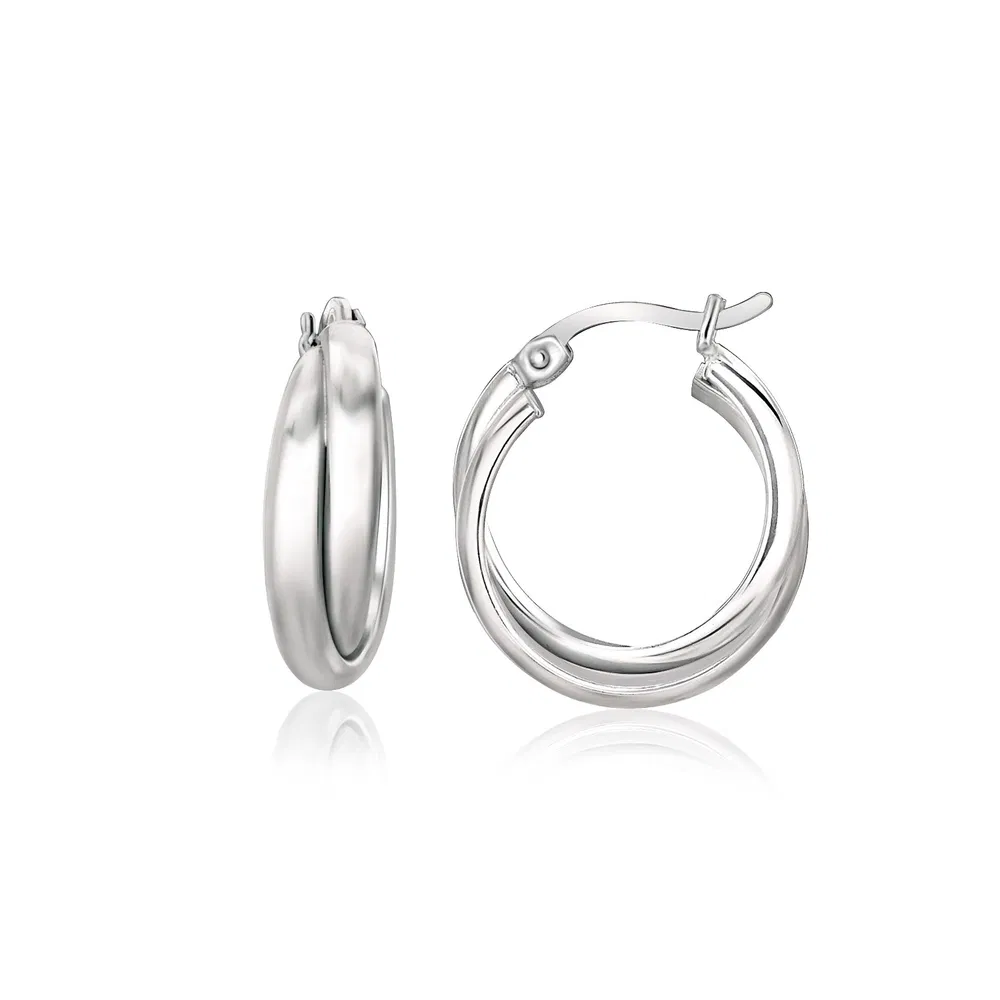 Sterling Silver Dual Round Entwined Hoop Earrings - Grocery