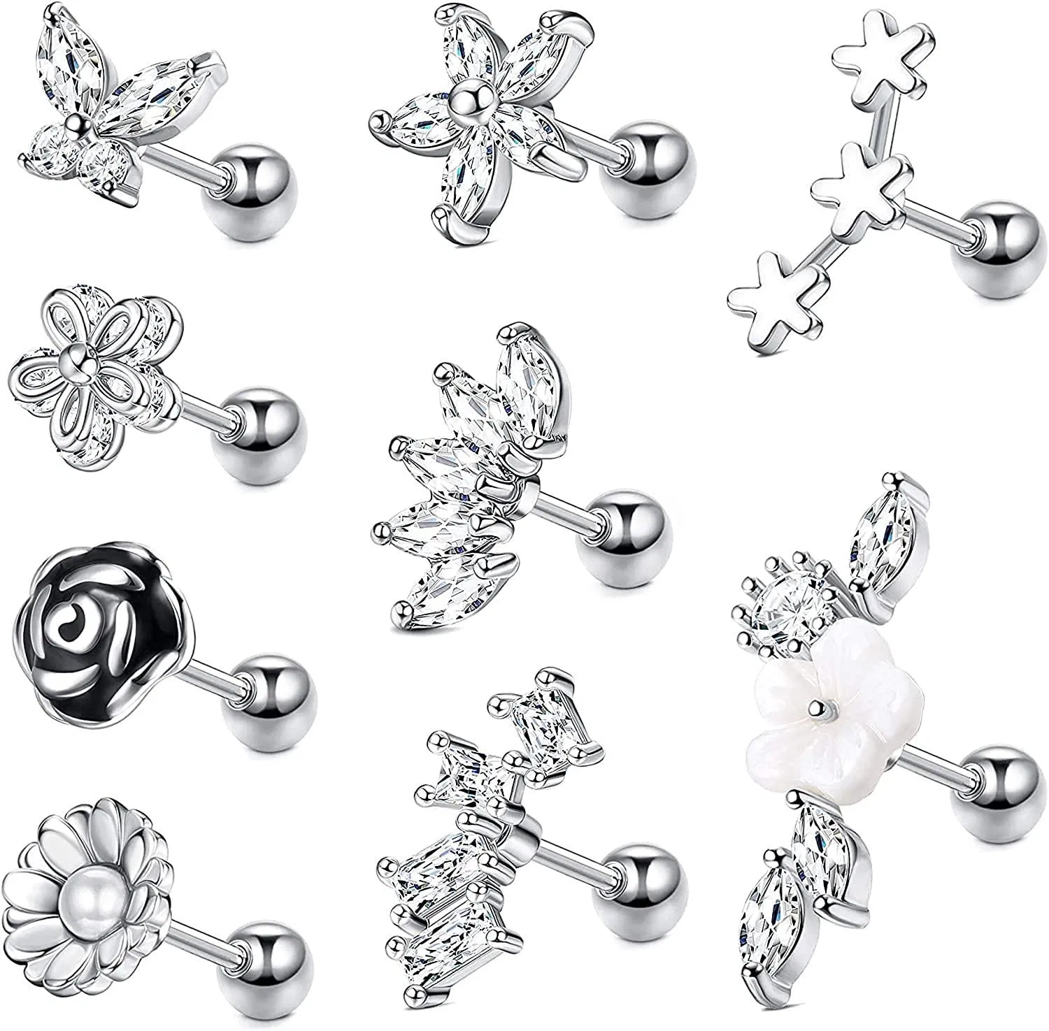Cartilage Stud Earrings for Women 16G Stainless Conch Helix Tragus Piercing Jewelry - Grocery