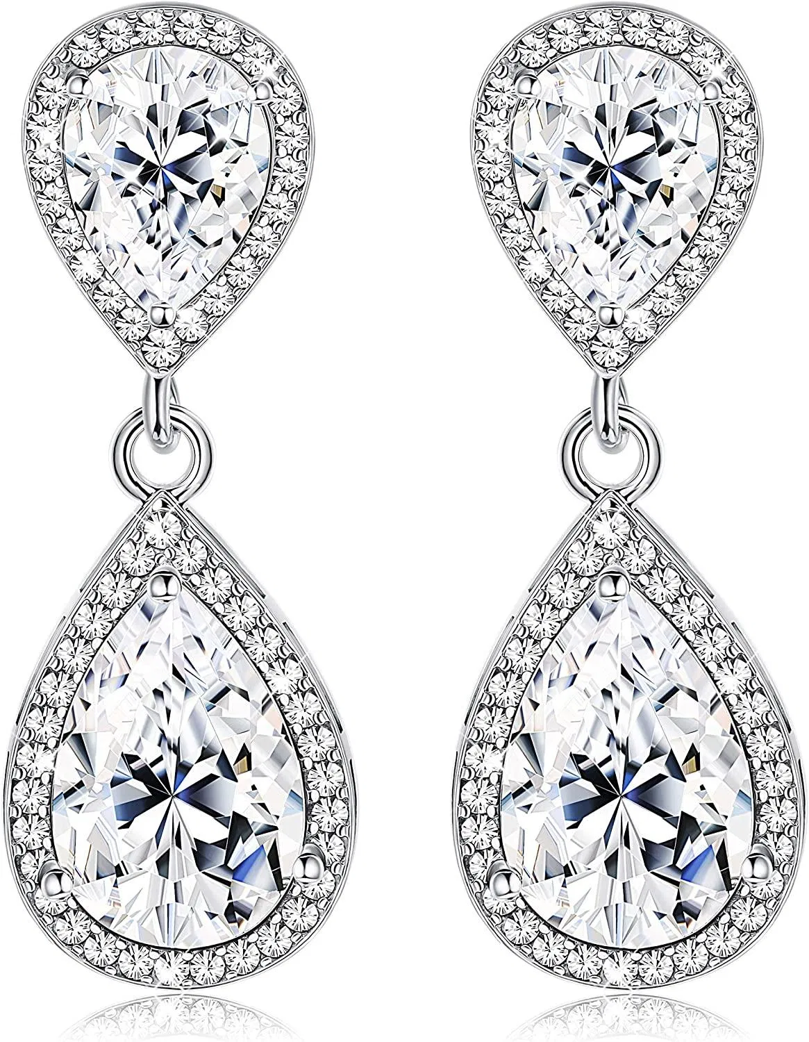 Teardrop Dangle Wedding Earrings for Women Silver CZ Drop Earrings Prom Bridesmaid Earrings - Grocery