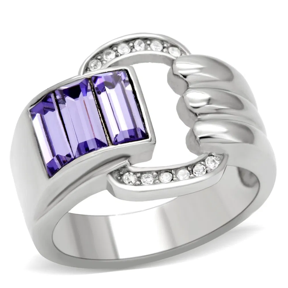 TK181 - High polished (no plating) Stainless Steel Ring with Top Grade Crystal in Tanzanite - Grocery