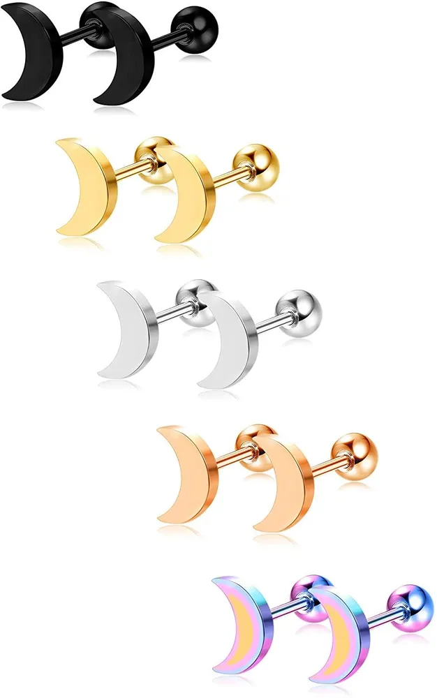 5Pairs Stainless Steel Heart Stud Earrings Barbell Piercing Studs for Women Men - Grocery