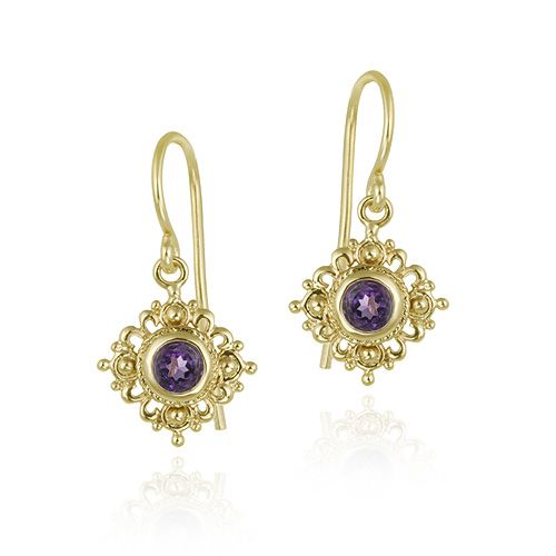 18K Gold over Sterling Silver Amethyst Filigree Dangle Earrings - Grocery