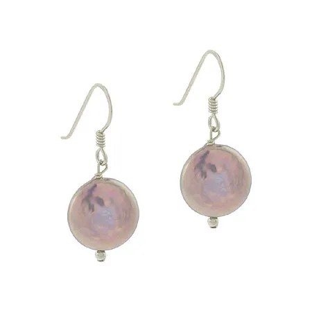 Sterling Silver Freshwater Cultured Iridescent Gray Coin Pearl Dangle Earrings - Grocery