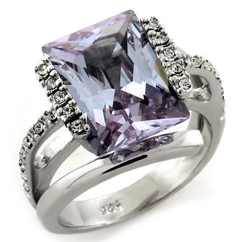 LOAS1124 - Rhodium 925 Sterling Silver Ring with AAA Grade CZ in Light Amethyst - Grocery