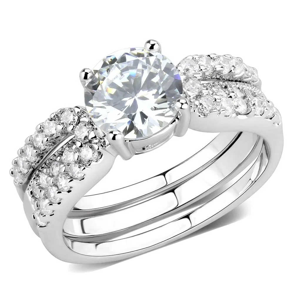 3W1554 - Rhodium Brass Ring with AAA Grade CZ in Clear - Grocery