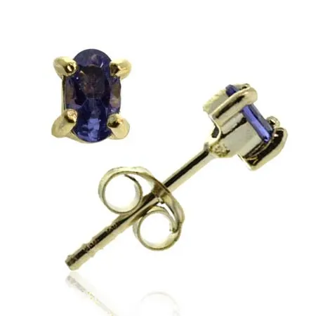 18K Gold over Sterling Silver Tanznite CZ 5x3mm Oval Stud Earrings - Grocery