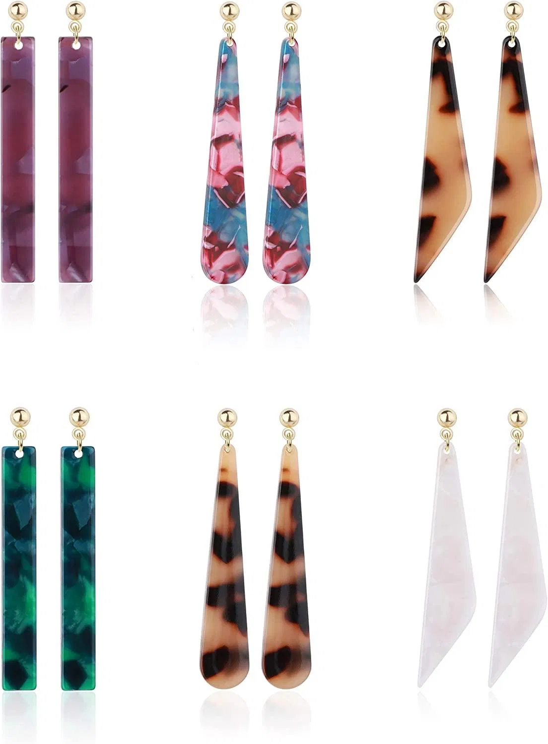 6 Pairs Acrylic Drop Dangle Earrings for Women Bohemian Mottled Resin Statement Earrings Set - Grocery