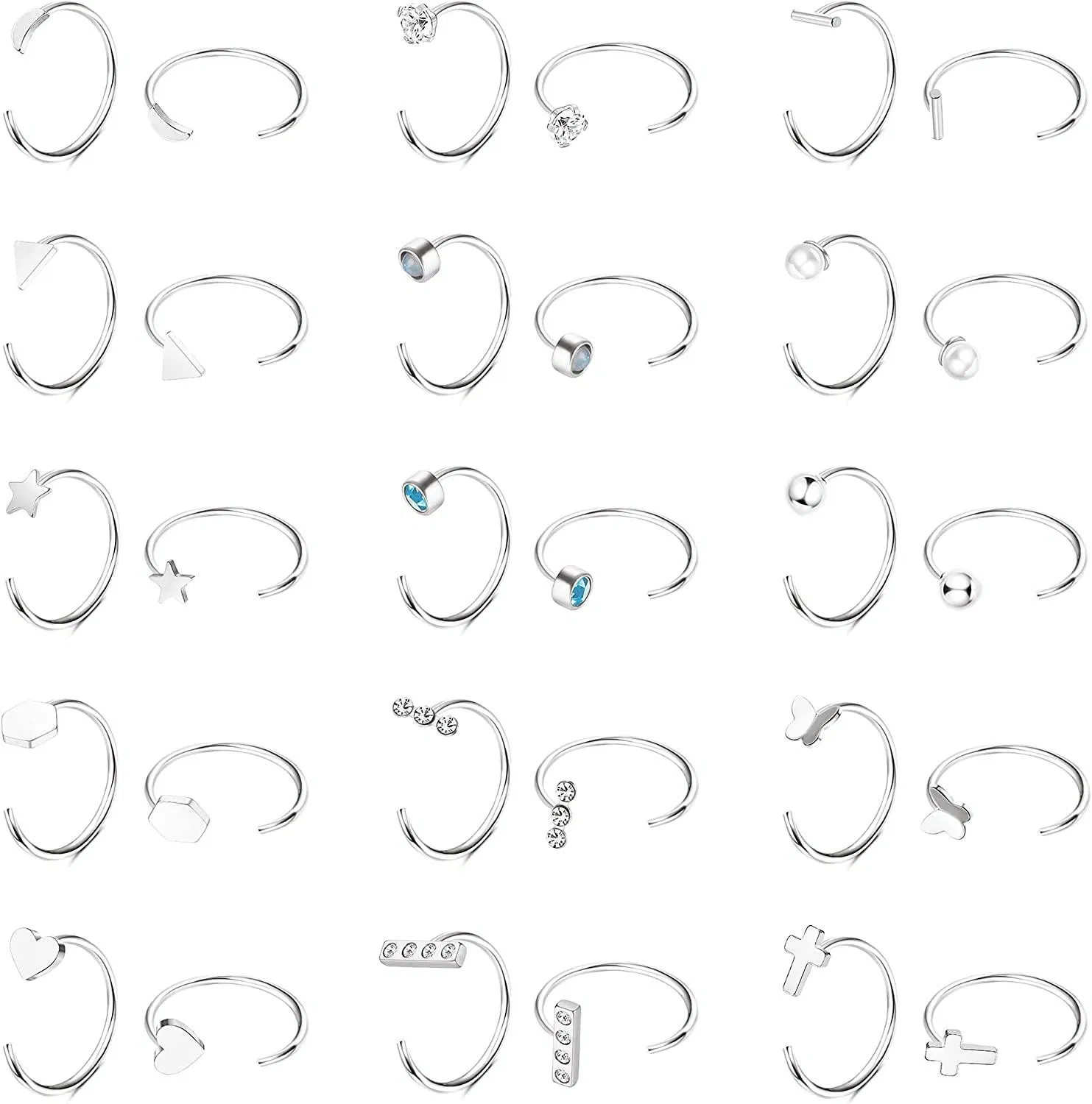 15 Pairs Small Half Hoops Earrings Stainless Huggie Hoops for Women Cartilage Hug Earrings Set - Grocery