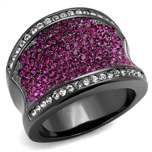 TK2606 - IP Light Black (IP Gun) Stainless Steel Ring with Top Grade Crystal in Amethyst - Grocery