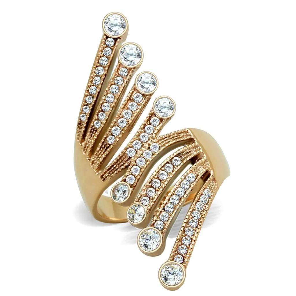 TK1631 - IP Rose Gold(Ion Plating) Stainless Steel Ring with AAA Grade CZ in Clear - Grocery