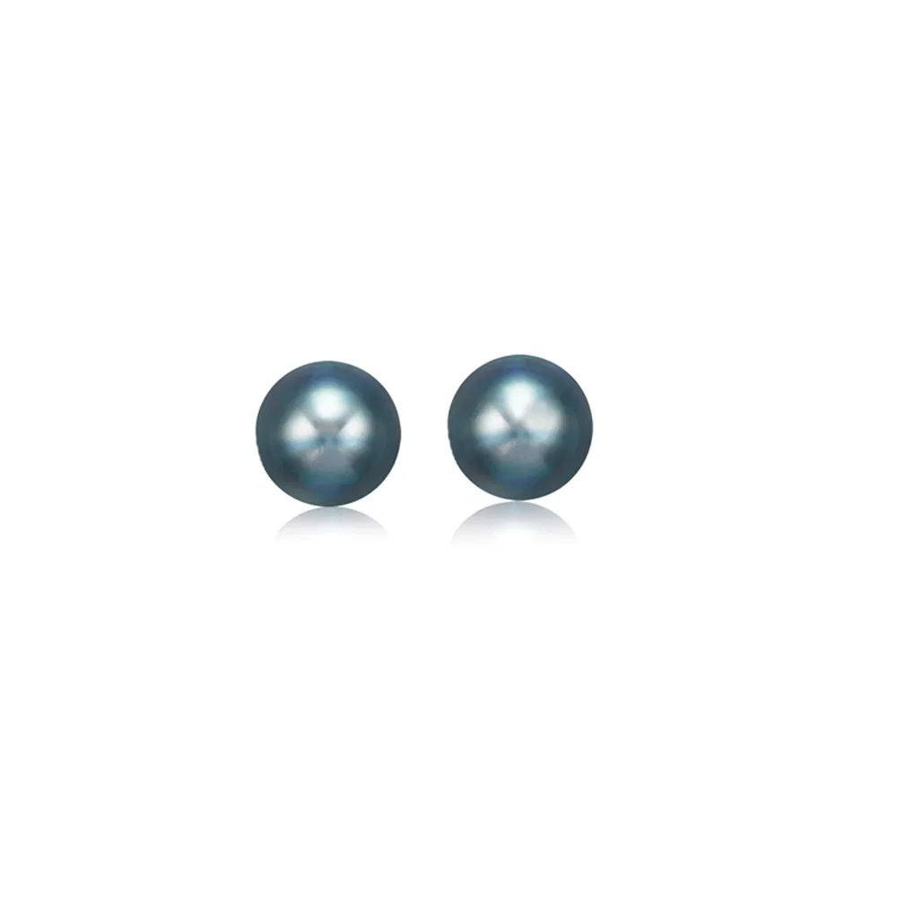 14k Yellow Gold Cultured Black Pearl Stud Earrings (6mm) - Grocery